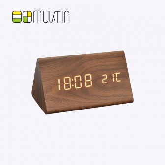 Comfortable electronic wooden alarm clock MT1188 brown wood yellow display