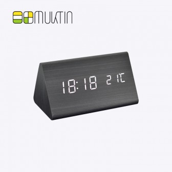 Comfortable electronic wooden alarm clock MT1188 black wood white display
