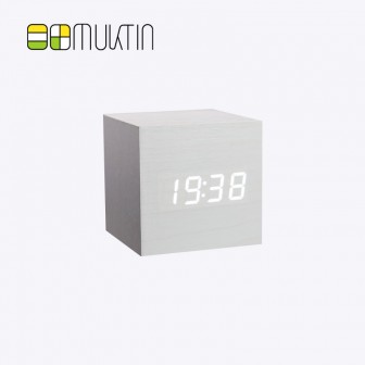 Mini electronic wooden alarm clock MT1198 white wood white display