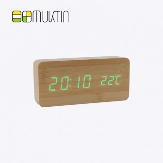 Comfortable electronic wooden alarm clock MT1178 bamboo and wood green display