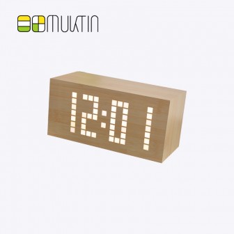 Luxury electronic wooden alarm clock MT1128A bamboo and wood white display