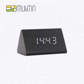 Mini electronic wooden alarm clock MT1168 black wood white display