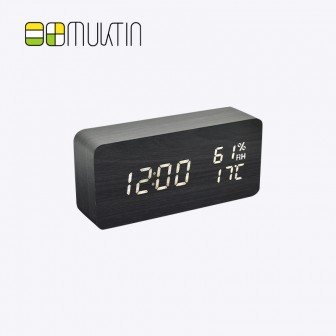 Comfortable electronic wooden alarm clock MT1913 black wood white display