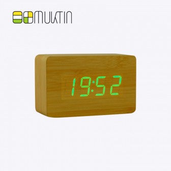 Mini electronic wooden alarm clock MT1158 bamboo and wood green display
