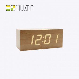 Luxury electronic wooden alarm clock MT1148 bamboo white display
