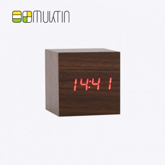 Mini electronic wooden alarm clock MT1198 brown wood red display