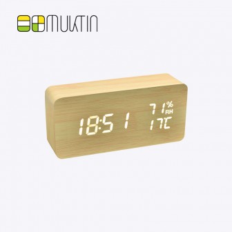Comfortable electronic wooden alarm clock MT1913 bamboo wood white display