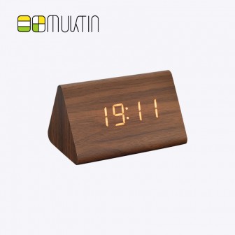 Mini electronic wooden alarm clock MT1168 brown wood white display