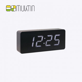 Luxury electronic wooden alarm clock MT1138 black wood white display