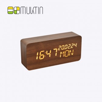 Comfortable electronic wooden alarm clock MT1905 brown wood yellow display