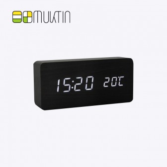 Comfortable electronic wooden alarm clock MT1178 black wood white display
