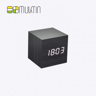 Mini electronic wooden alarm clock MT1198 black wood white display