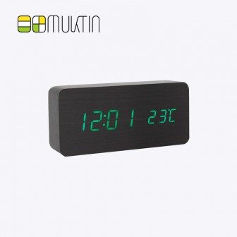 Comfortable electronic wooden alarm clock MT1178 black wood green display