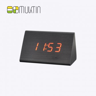 Mini electronic wooden alarm clock MT1168 black wood red display
