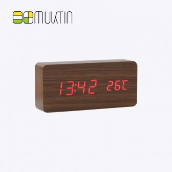 Comfortable electronic wooden alarm clock MT1178 brown wood red display