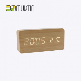 Comfortable electronic wooden alarm clock MT1178 bamboo and wood white display