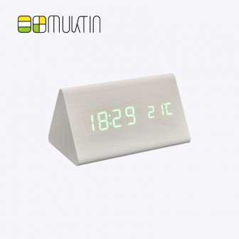 Comfortable electronic wooden alarm clock MT1188 white wood green display