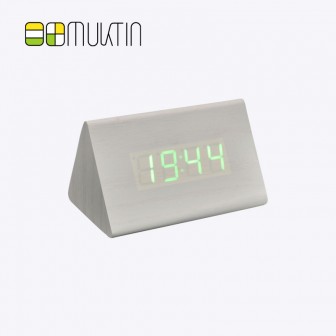 Mini electronic wooden alarm clock MT1168 white wood green display