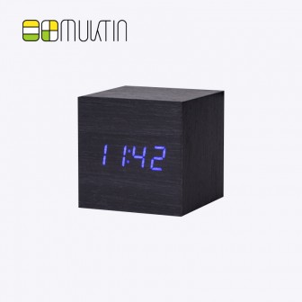 Mini electronic wooden alarm clock MT1198 black wood blue display