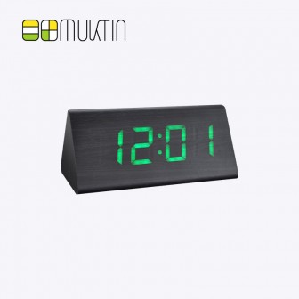 Luxury electronic wooden alarm clock MT1138B black wood green display