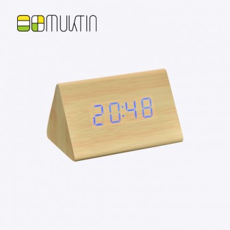 Mini electronic wooden alarm clock MT1168 bamboo wood blue display