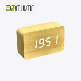 Mini electronic wooden alarm clock MT1158 bamboo and wood white display