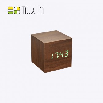 Mini electronic wooden alarm clock MT1198 brown wood green display