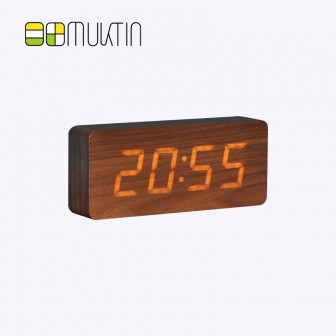 Luxury electronic wooden alarm clock MT1138B brown wood white display
