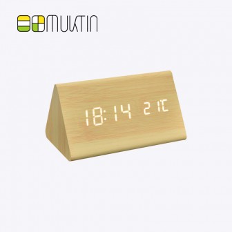 Comfortable electronic wooden alarm clock MT1188 bamboo white display