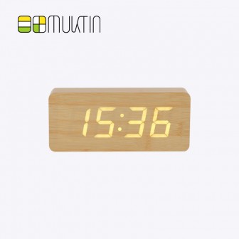 Luxury electronic wooden alarm clock MT1138 bamboo white display