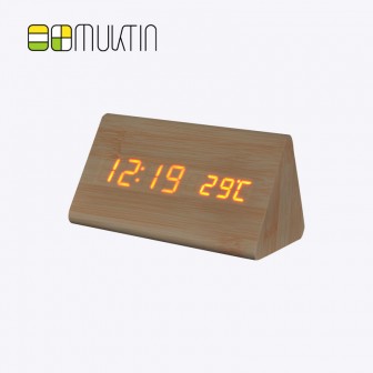 Comfortable electronic wooden alarm clock MT1188 bamboo and wood yellow display