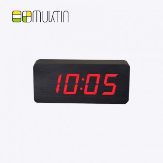 Luxury electronic wooden alarm clock MT1138H black wood red display