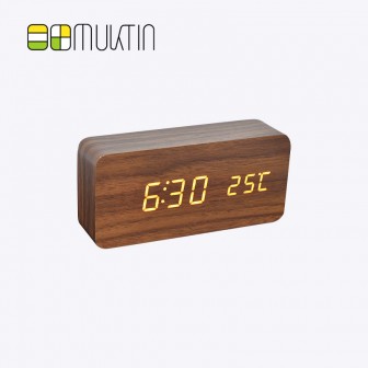 Comfortable electronic wooden alarm clock MT1178 brown wood white display